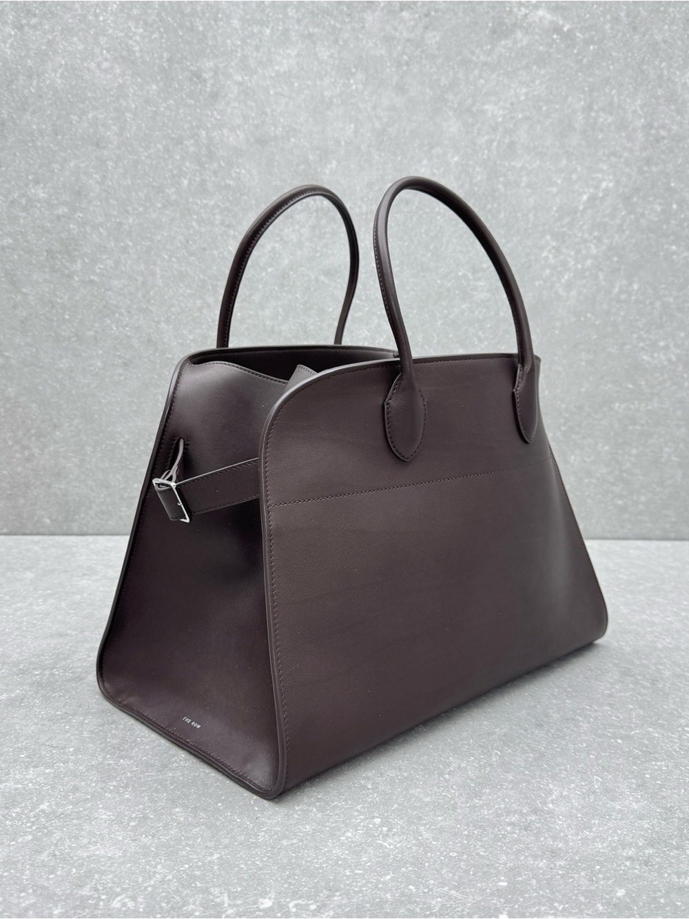 The Row Dark Chocolate Leather Tote with Top Handles